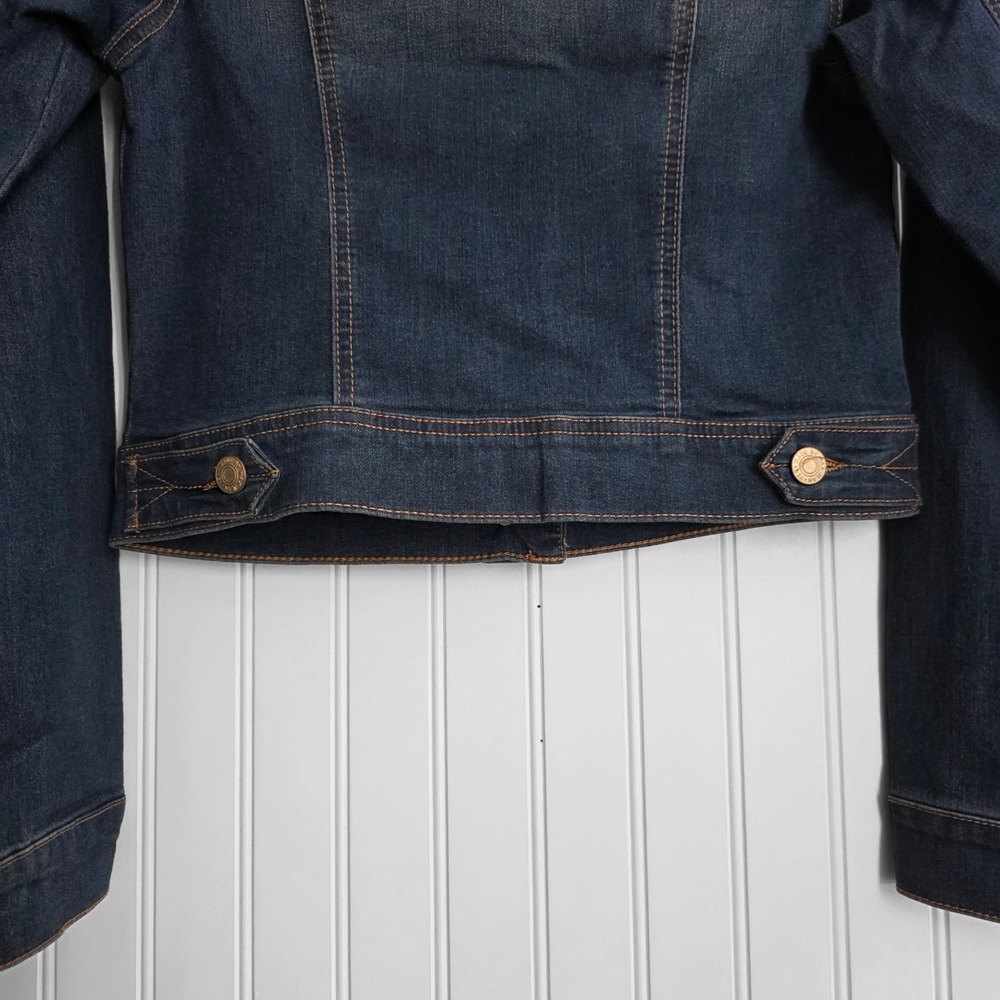 Wax Jean Jacket Size S Cropped   Blue Denim Stretch Button Front - Picture 4 of 6